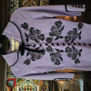 Purple Cardigain with Black Floral Embroidery